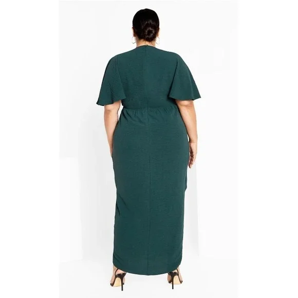 City Chic Braelynn Maxi Dress Emerald Tulip Flutter S Plus Size 16 Wedding *Flaw - Picture 13 of 16